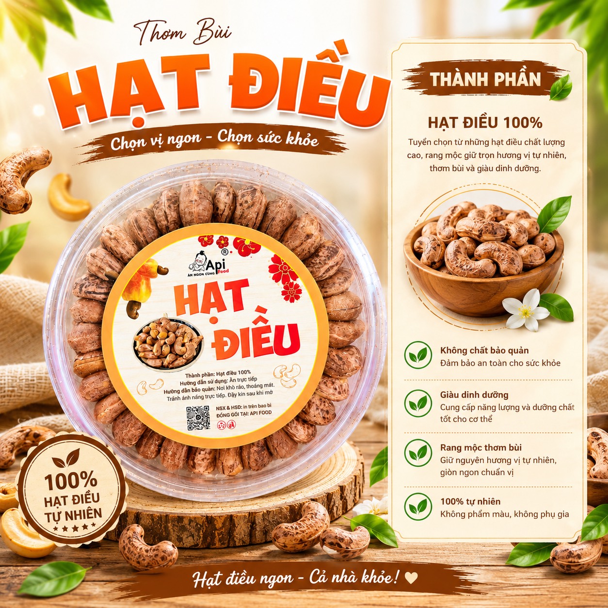 Hạt Điều A Cồ Rang Muối - Đặc Sản Bình Phước [ HỘP TRÒN ]