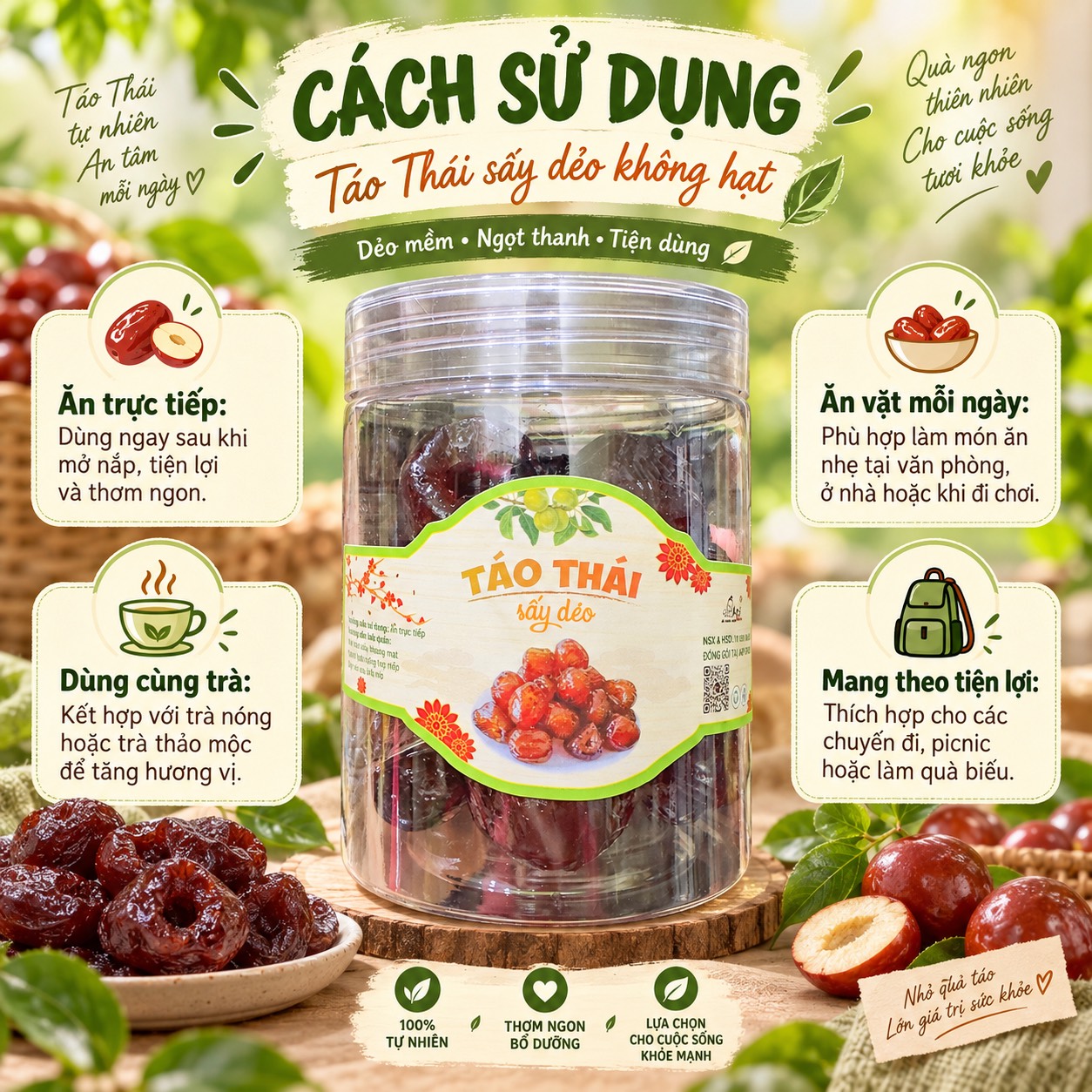 Táo Thái Sấy Không Hạt - Dẻo Mềm, Ăn Cực Cuốn