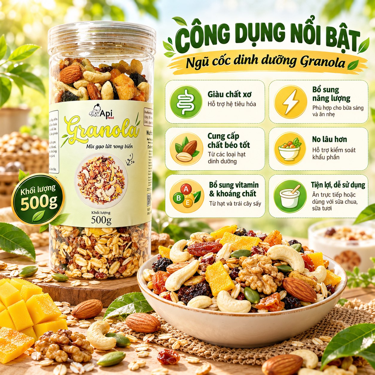 Ngũ Cốc Dinh Dưỡng Ăn Liền Granola Mix Gạo Lứt 500gr