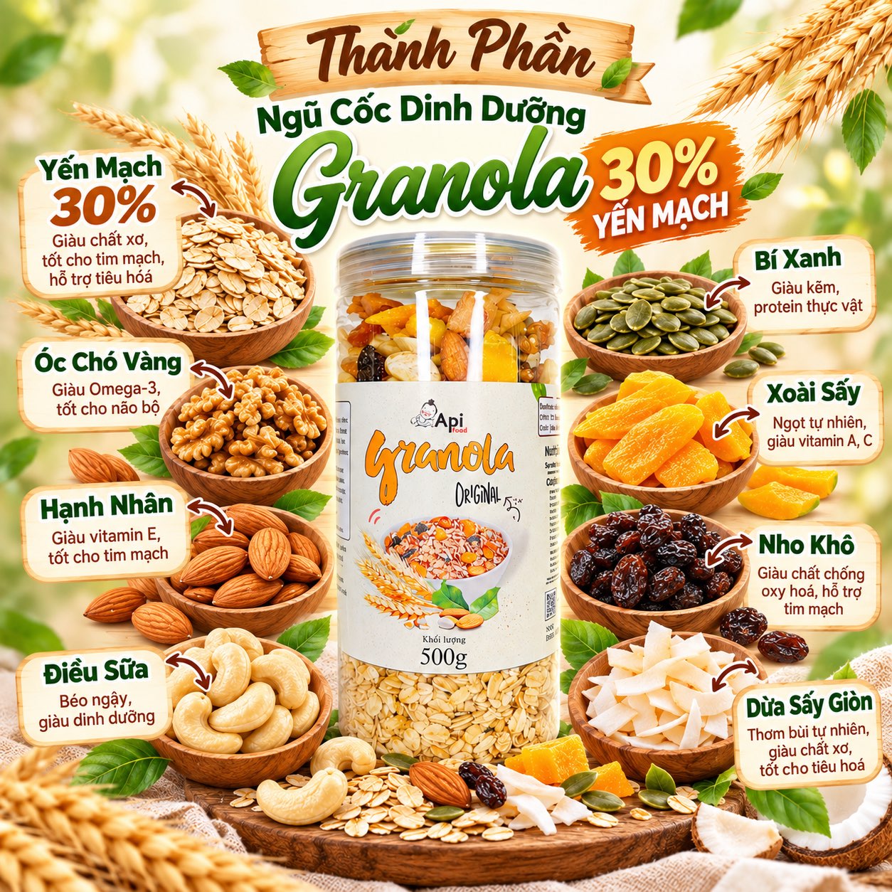 Ngũ Cốc Dinh Dưỡng Ăn Liền Granola 30% Yến Mạch