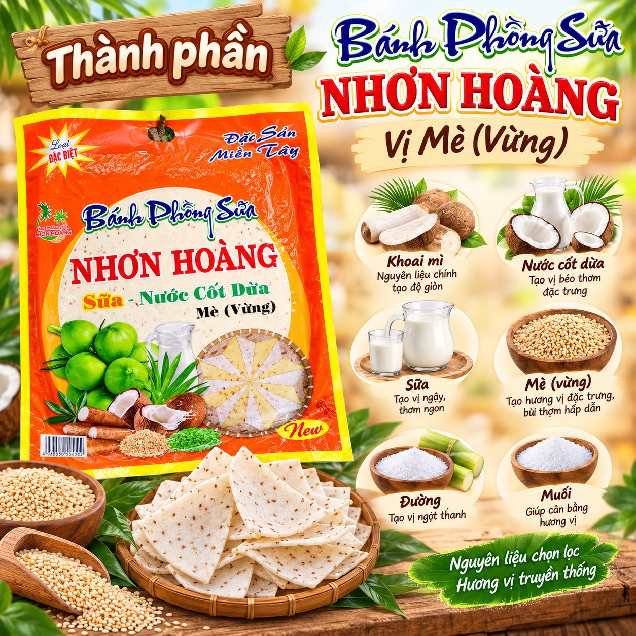 Bánh Phồng Sữa Dừa Nhơn Hoàng - Đặc Sản Miền Tây