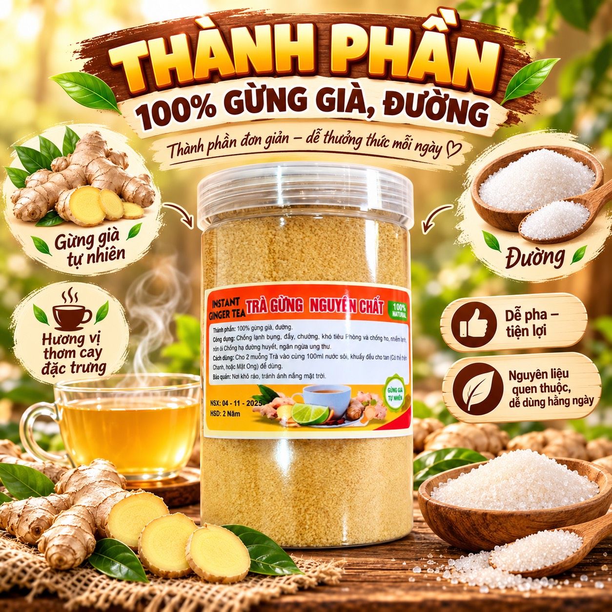 Trà Gừng Hoà Tan Nguyên Chất 500gr