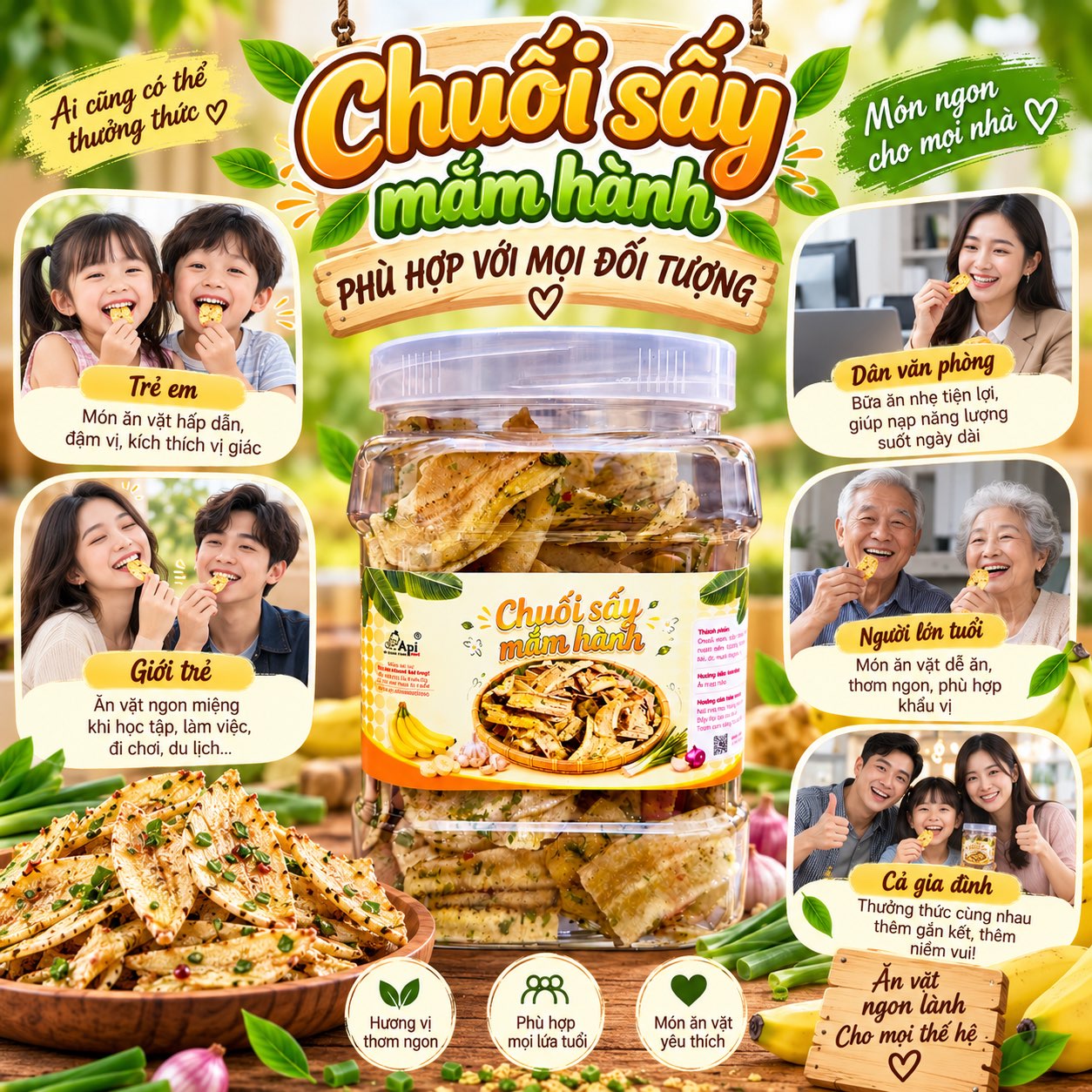 Chuối Sấy Mắm Hành 300gr - Giòn Rụm, Đậm Vị, Ăn Là ghiền