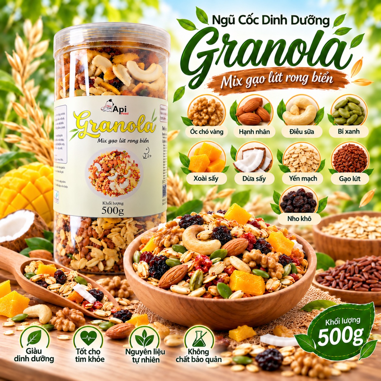 Ngũ Cốc Dinh Dưỡng Ăn Liền Granola Mix Gạo Lứt 500gr