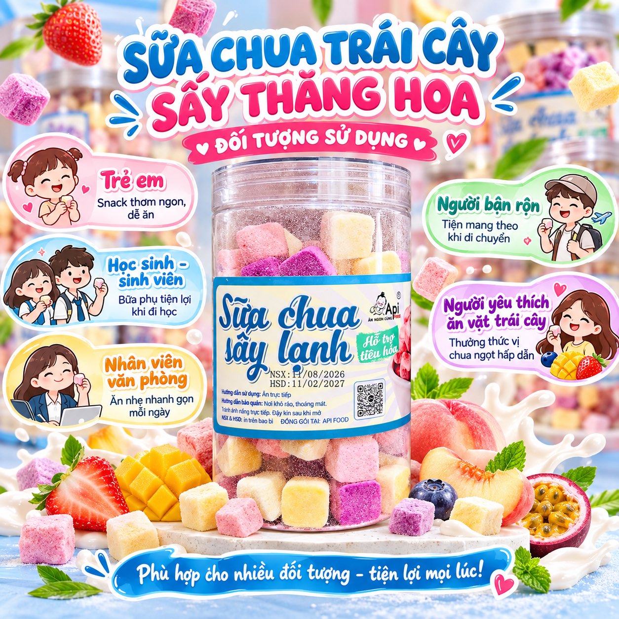 Sữa Chua Sấy Thăng Hoa Mix Vị Hoa Quả Thơm Ngon 200gr