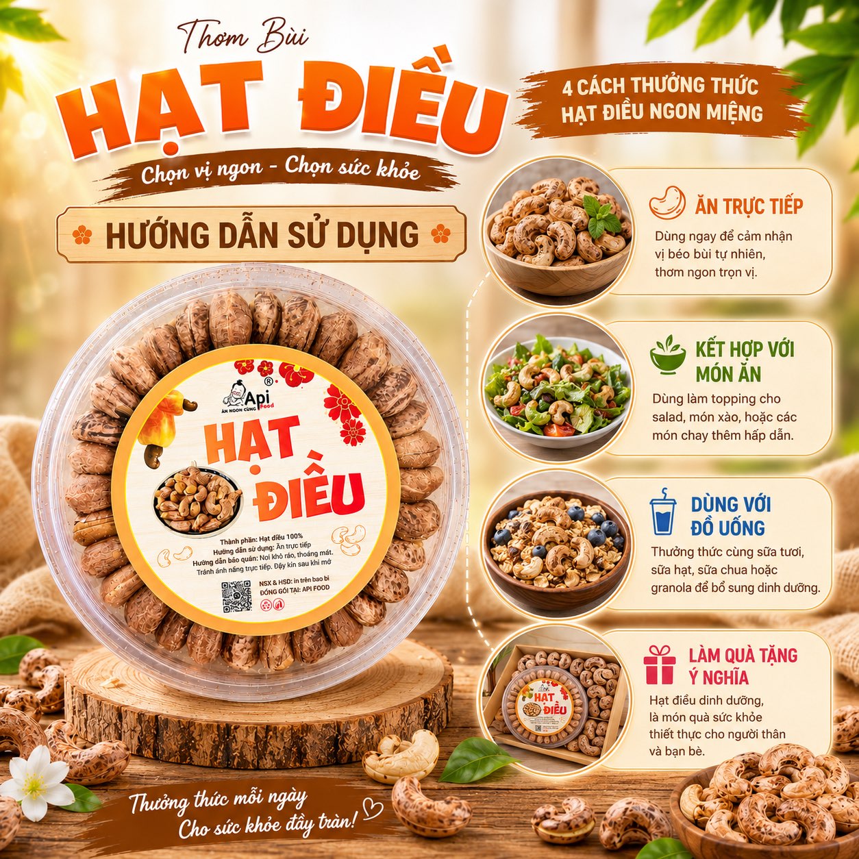 Hạt Điều A Cồ Rang Muối - Đặc Sản Bình Phước [ HỘP TRÒN ]