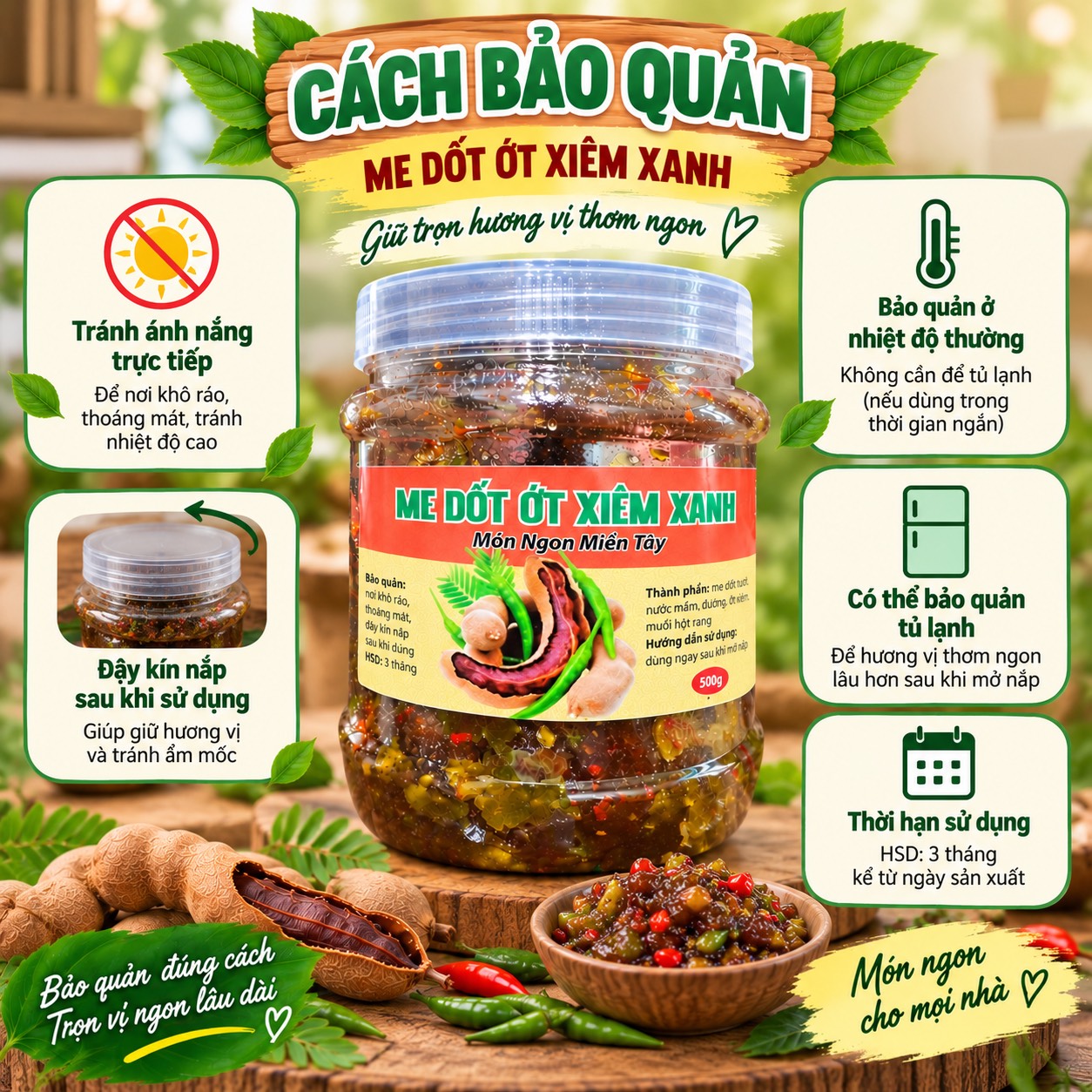 Me Dốt Ớt Xiêm Xanh Chua Cay Mặn Ngọt 500gr