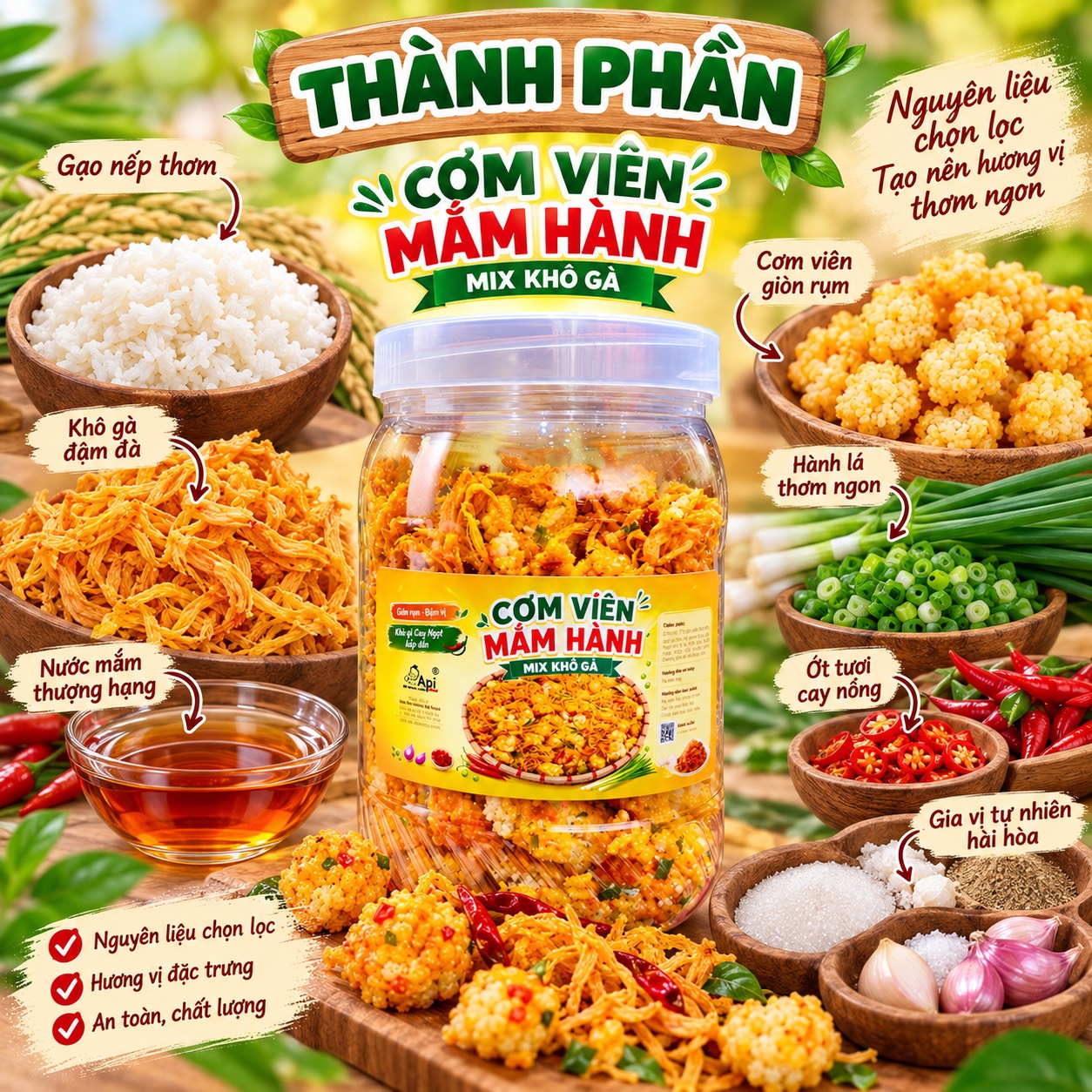 Cơm Viên Mắm Hành Mix Khô Gà 400gr