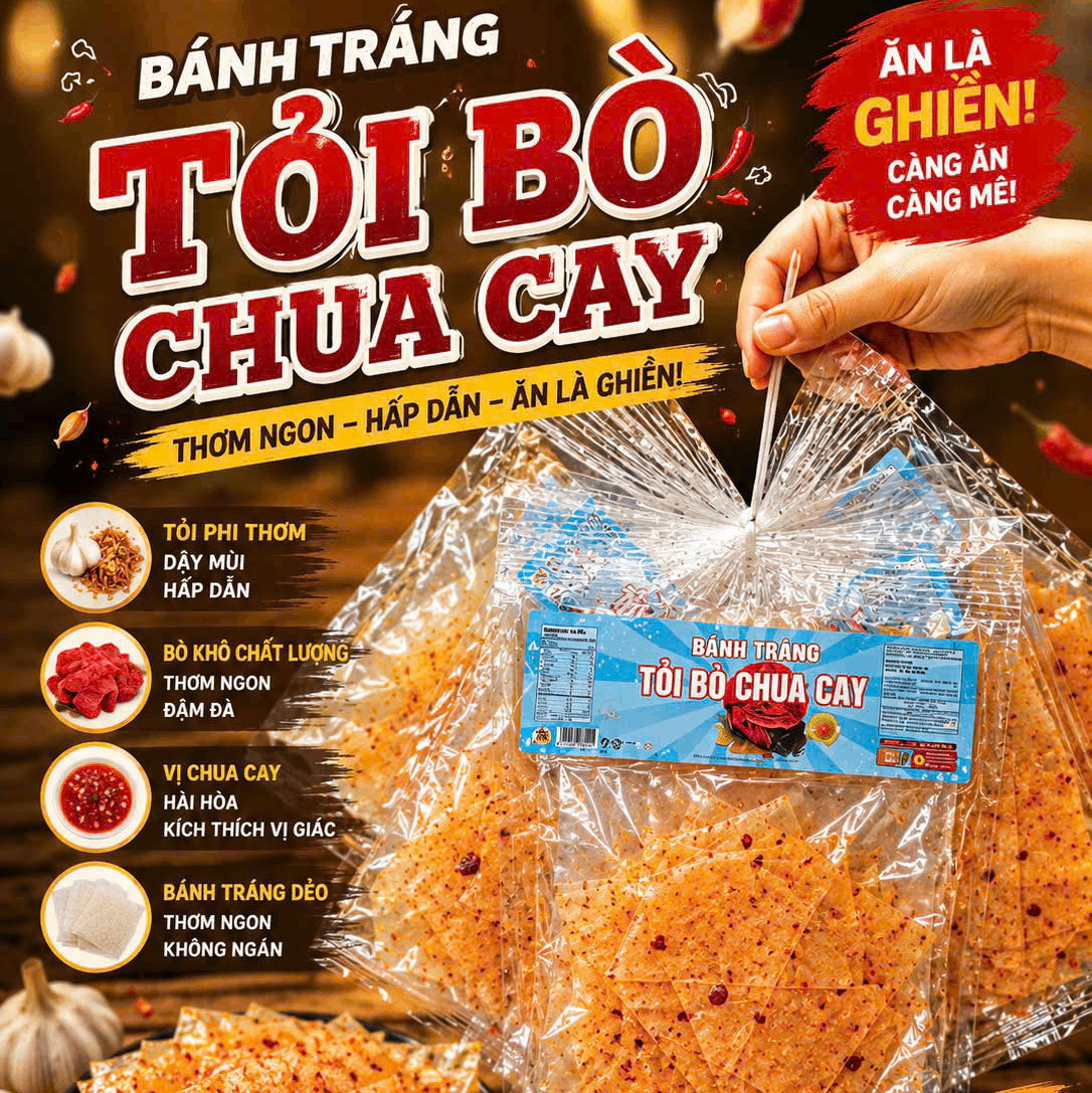 Bánh Tráng Tỏi Bò Chua Cay ( 12 gói/ Xâu )