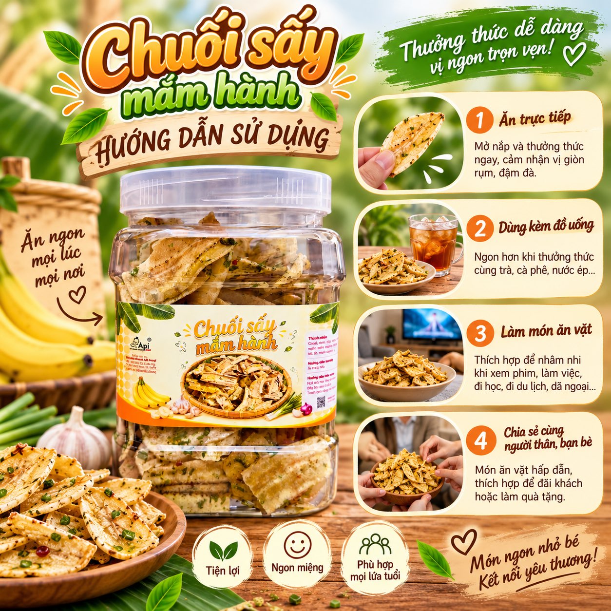 Chuối Sấy Mắm Hành 300gr - Giòn Rụm, Đậm Vị, Ăn Là ghiền