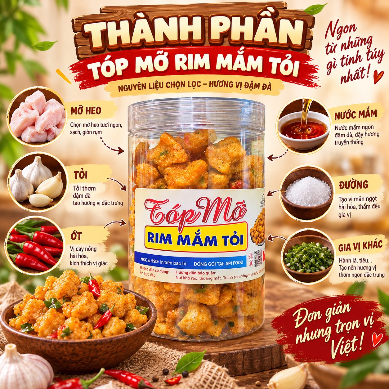Tóp Mỡ Rim Mắm Tỏi 250gr - Giòn Rùm Rụm Ăn Là Ghiền