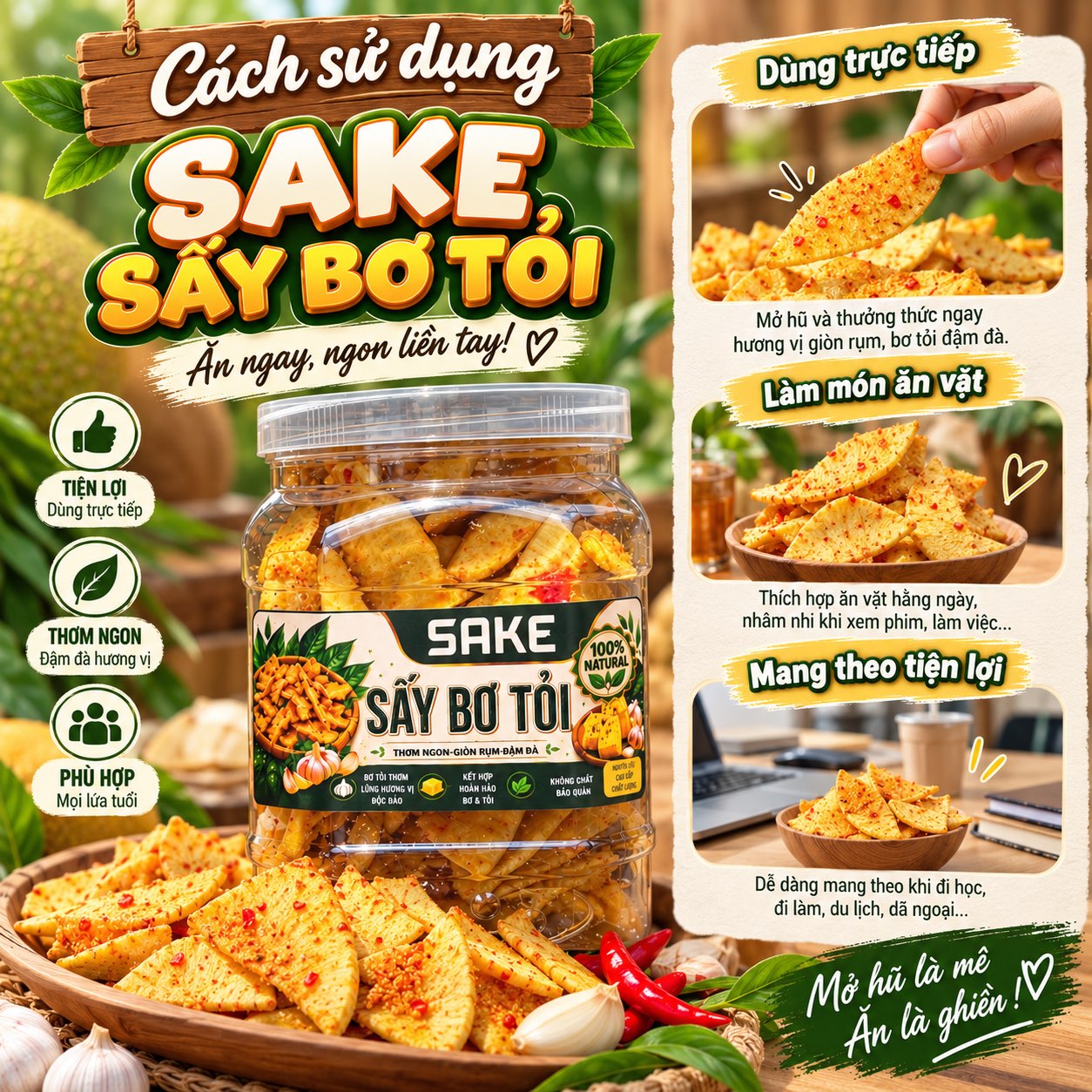 Sake Sấy Bơ Tỏi - Giòn Rùm Thơm Ngon, Ăn Là Mê 400gr
