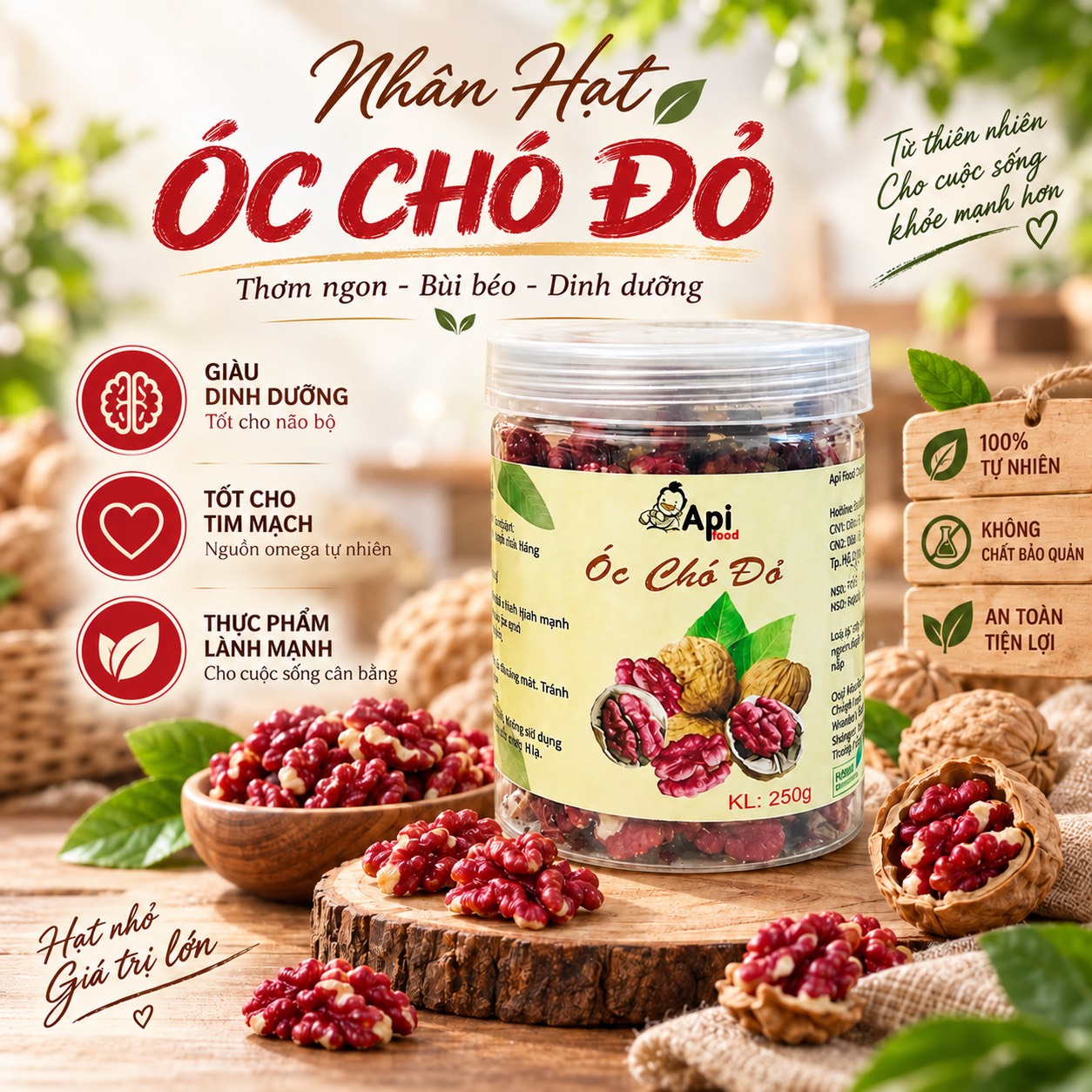 Nhân Hạt Óc Chó Đỏ Tách Vỏ - Hạt Dinh Dưỡng Organic Tốt Cho Sức Khỏe