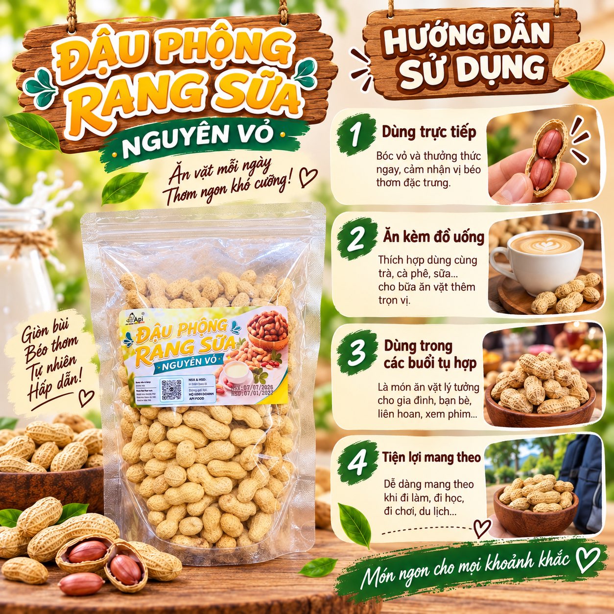 Đậu Phộng Sấy Vị Sữa Nguyên Vỏ 450gr
