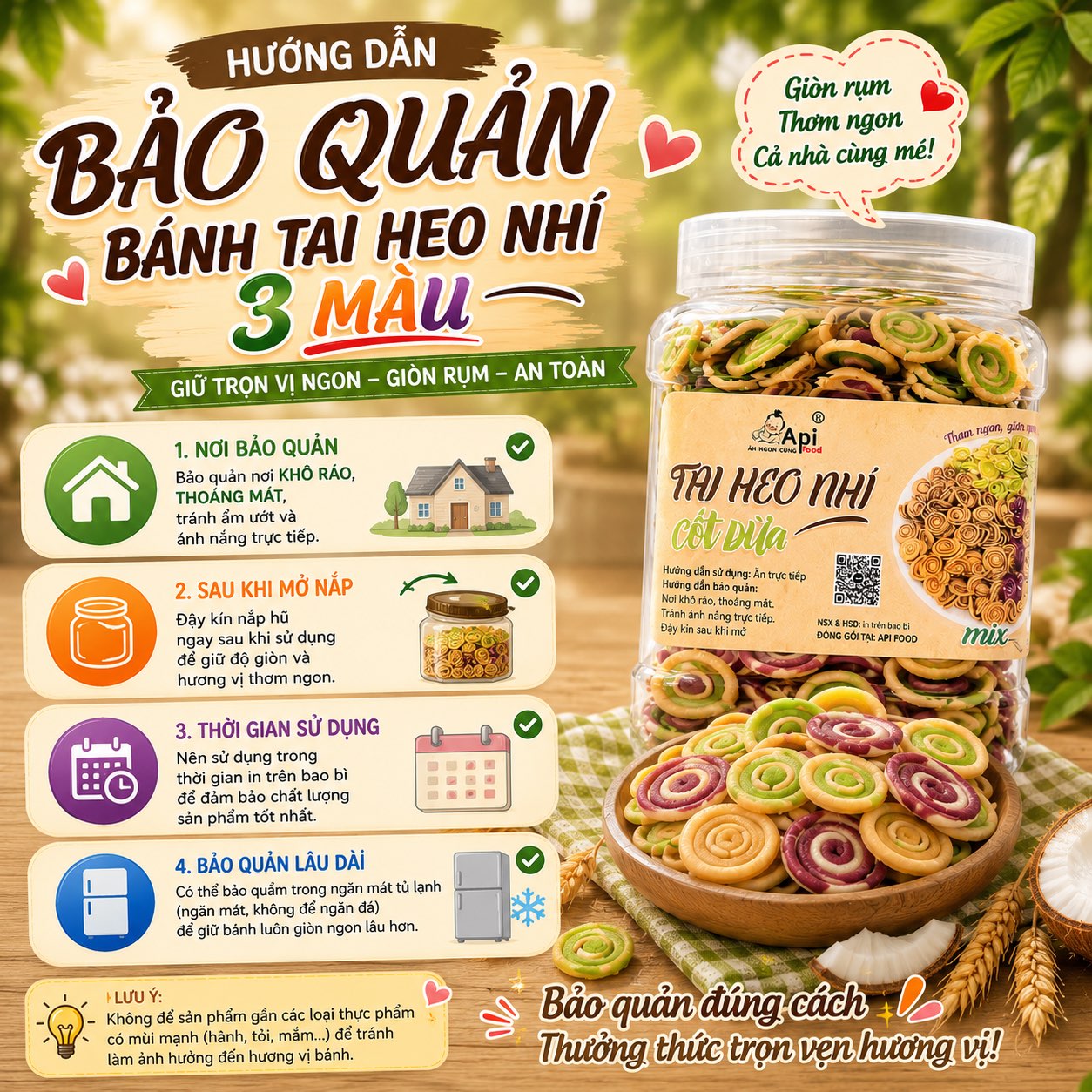 Bánh Tai Heo Nhí Cốt Dừa Mix 3 Vị 400gr