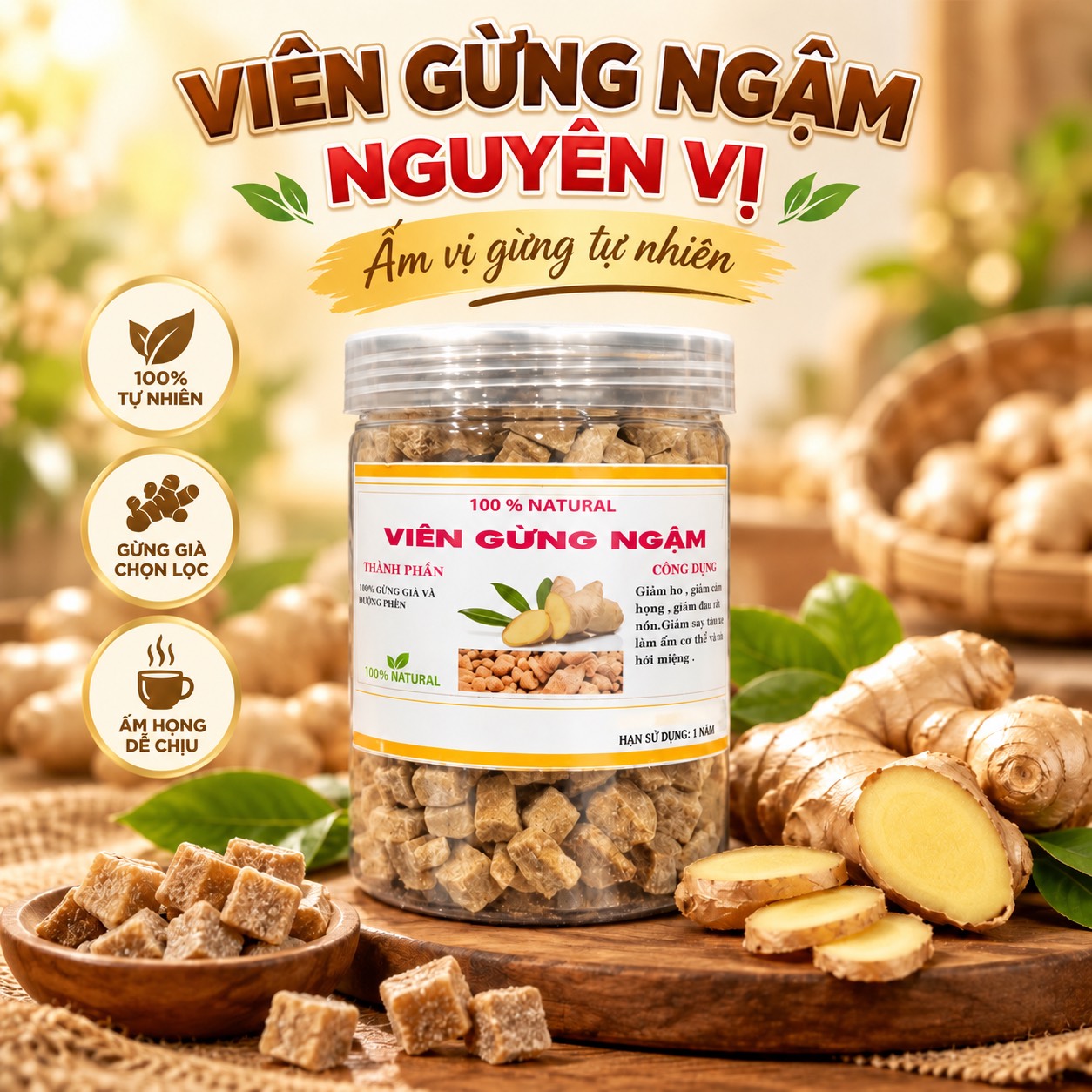 Viên Gừng Ngâm Nguyên Vị 350gr