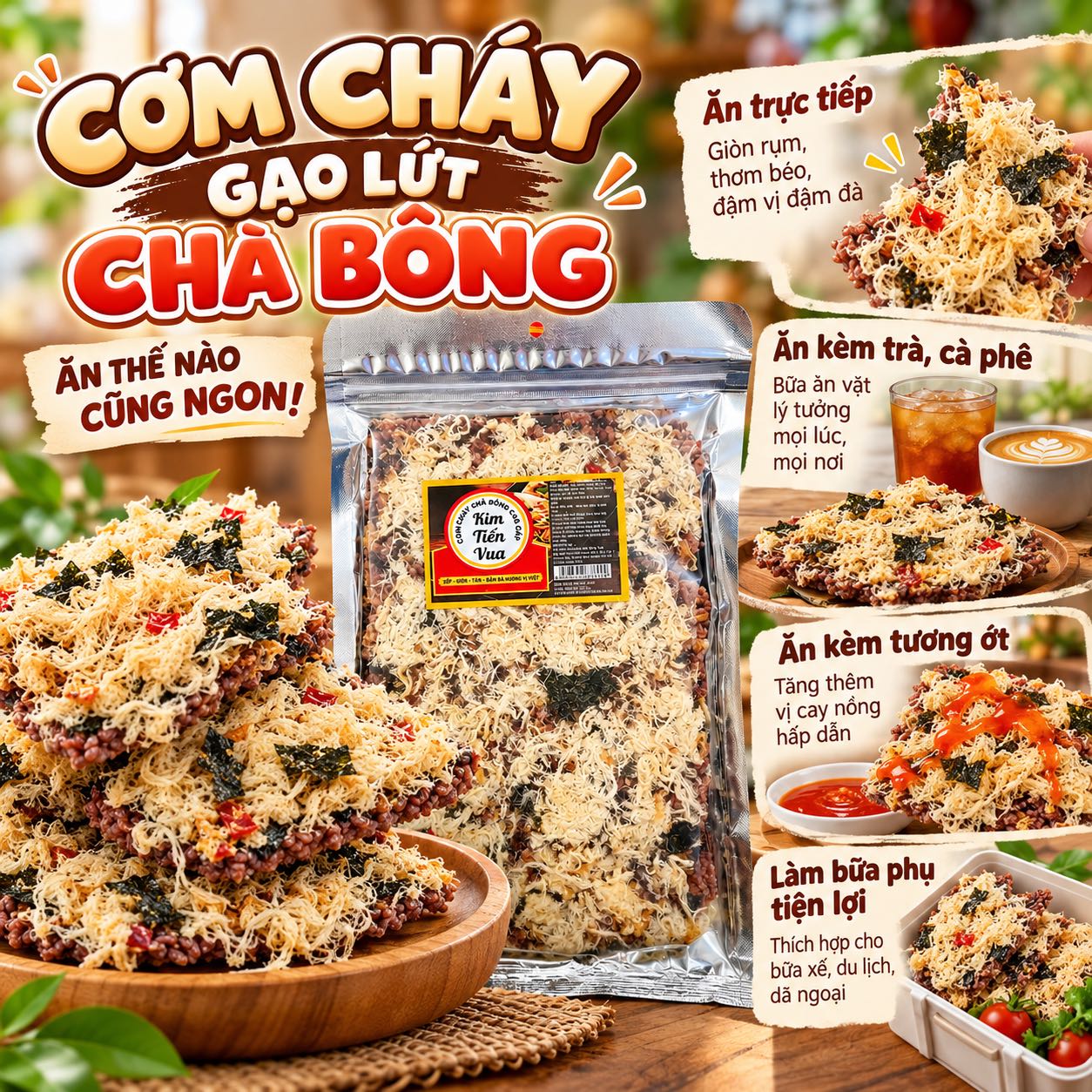 Cơm Cháy GẠO LỨT Chà Bông Kim Tiến Vua - Giòn Rụm, Đậm Vị, Ngon Khó Cưỡng