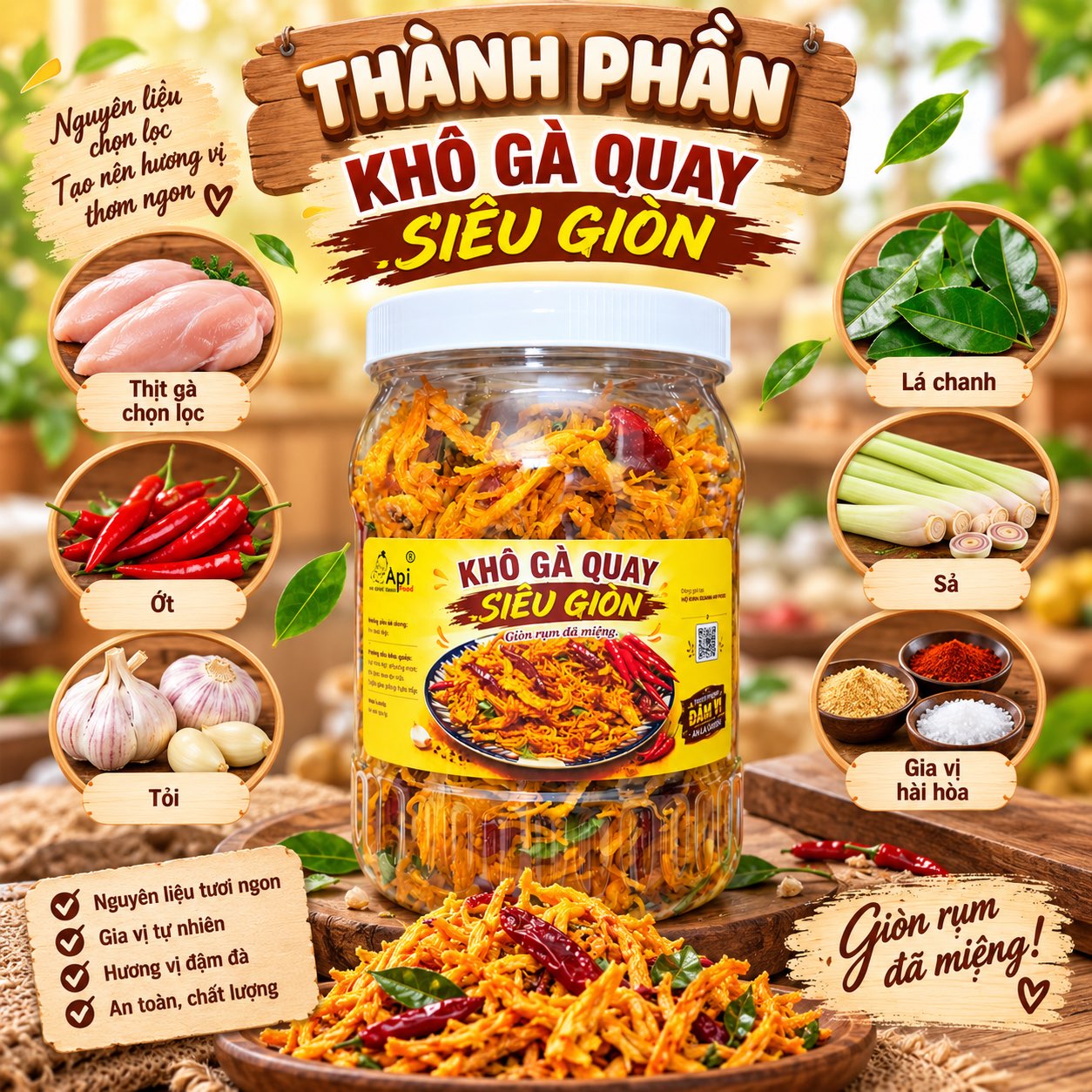 Khô Gà Quay Lá Chanh Siêu Giòn Siêu Ngon 500gr