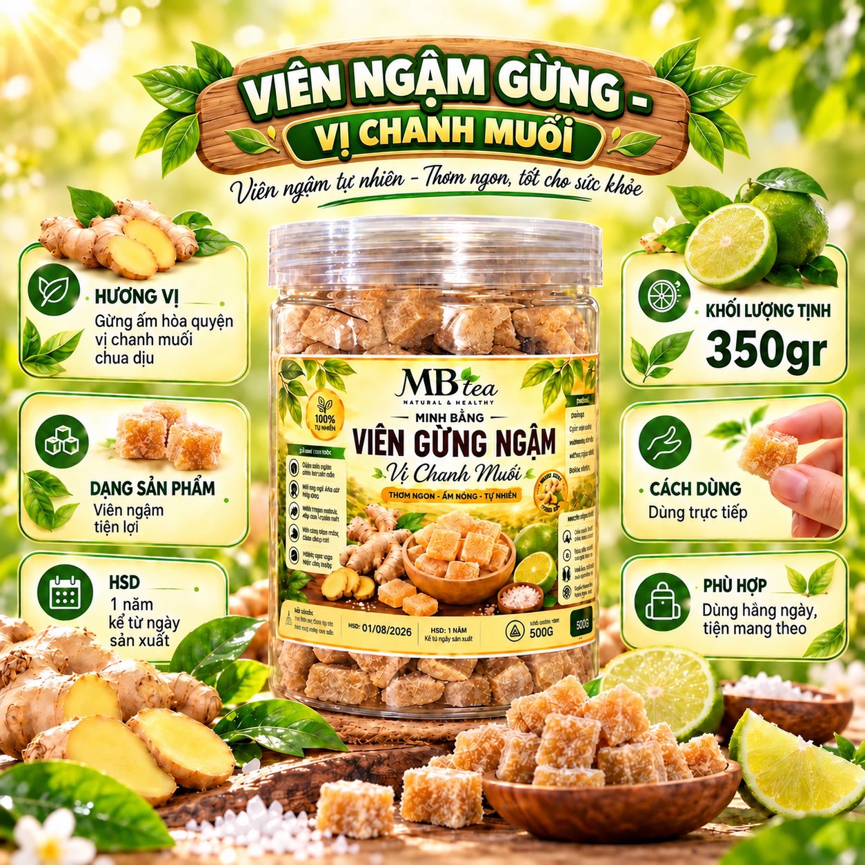 Viên Gừng Ngậm -  Vị Chanh Muối 350gr