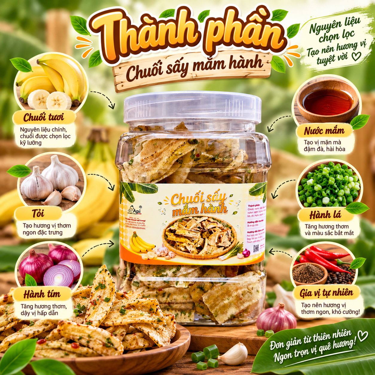 Chuối Sấy Mắm Hành 300gr - Giòn Rụm, Đậm Vị, Ăn Là ghiền