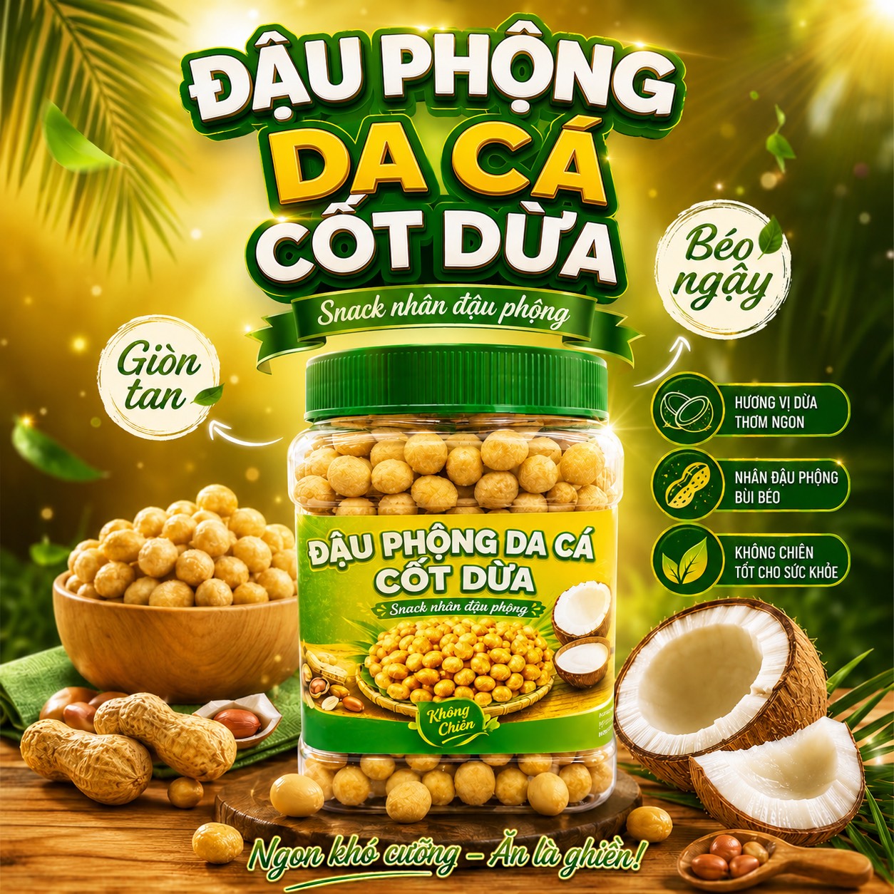 Đậu Phộng Da Cá Nước Cốt Dừa 500gr - Giòn Tan, Béo Thơm, Đậm Vị Tự Nhiên