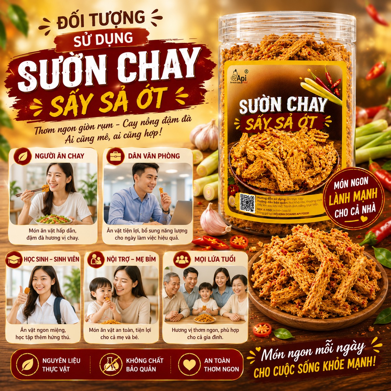 Sườn Chay Sấy Sả Ớt 200gr - Giòn Rụm, Thơm Sả, Cay Nhẹ Đậm Đà