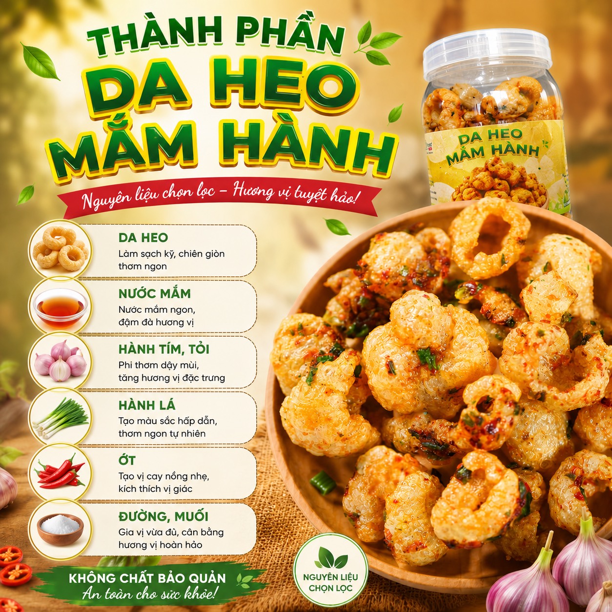 Da Heo Lắc Mắm Hành Giòn Rụm 250gr