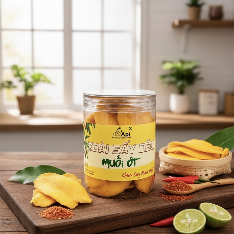 Xoài Sấy Dẻo Muối Ớt Chua Cay Mặn Ngọt Api Food ( Hàng Xuất Khẩu )