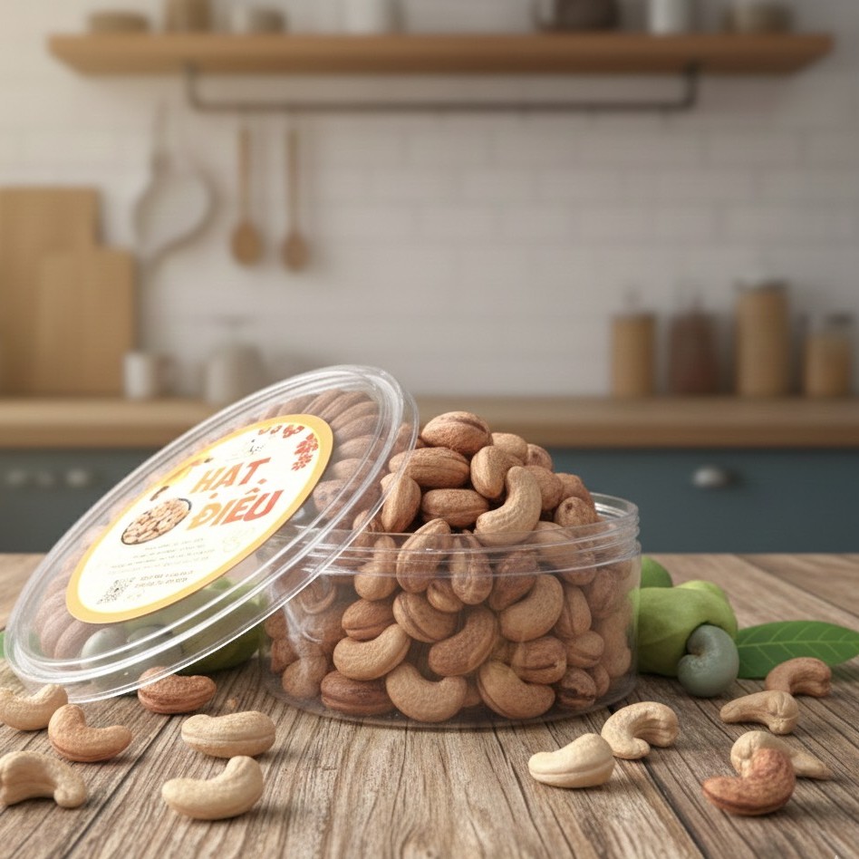 [ HỘP TRÒN ] Hạt Điều A Cồ Rang Muối Bình Phước Đặc Sản Tây Nguyên