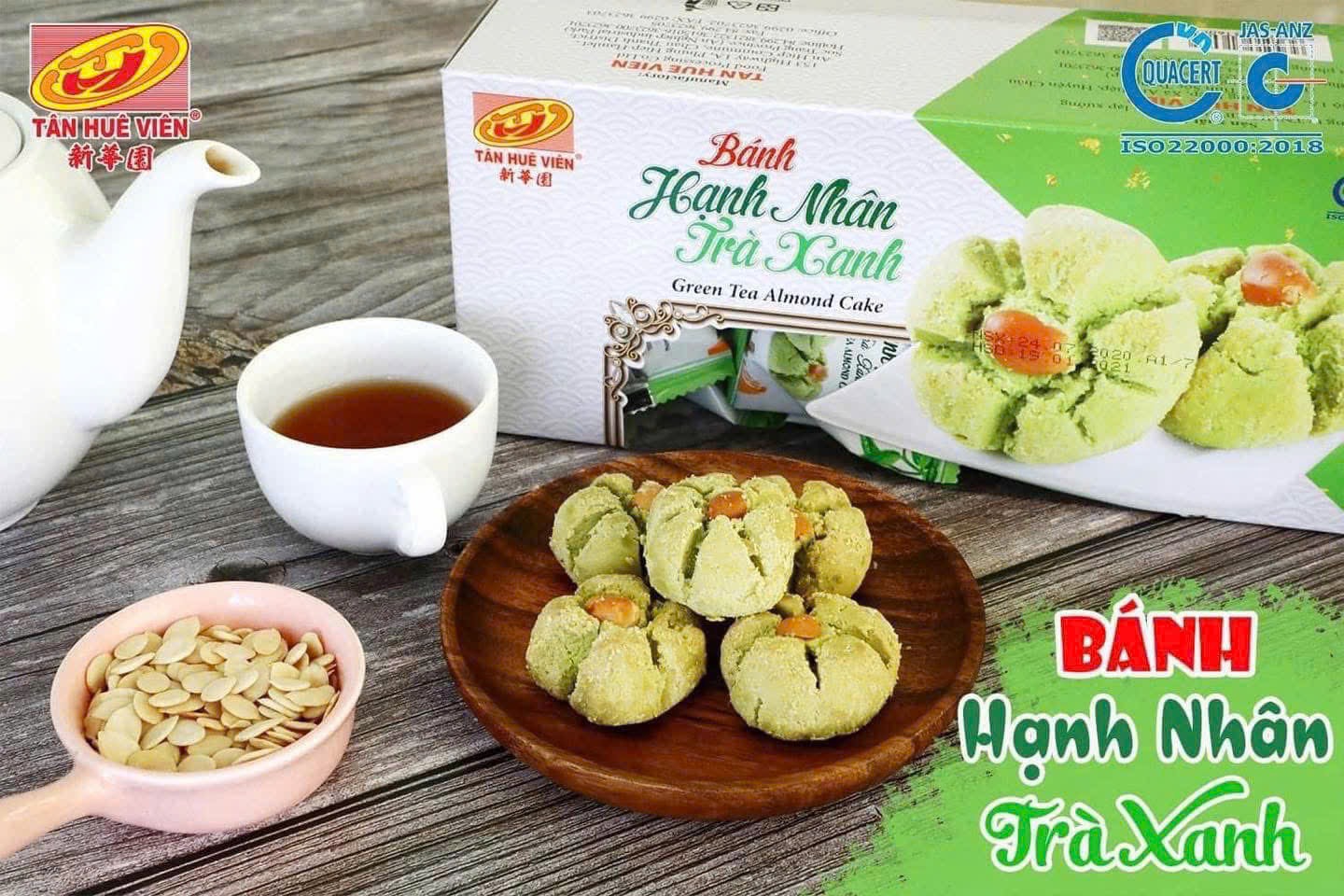 Bánh Hạnh Nhân TRÀ XANH Tân Huê Viên 300gr, Đặc Sản Sóc Trăng