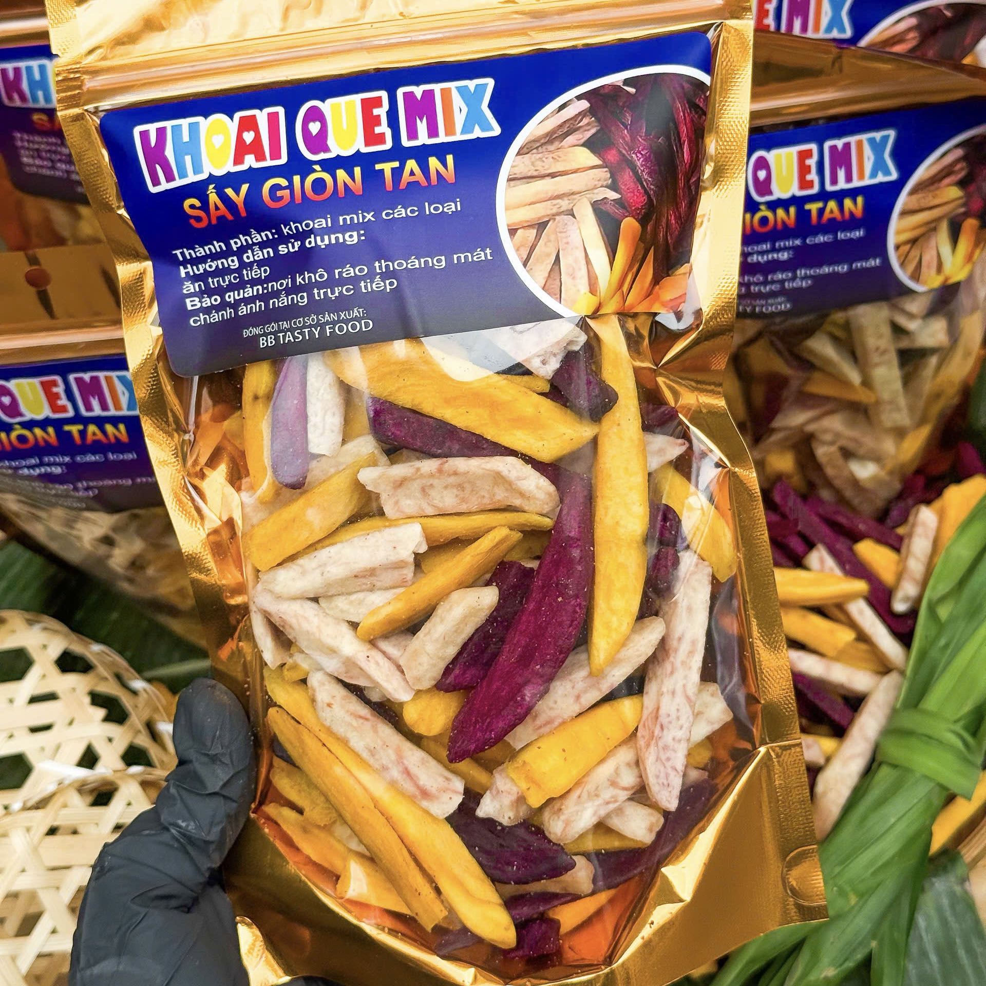 Khoai Sấy Mộc Nguyên Vị Không Đường 400gr - Mix 3 Loại ( Khoai Lang Vàng, Khoai Lang Tím, Khoai Môn)