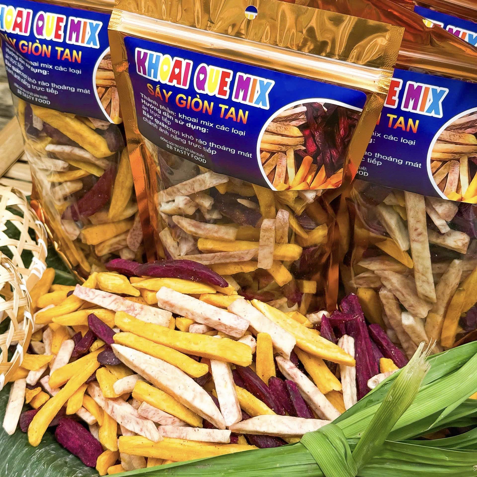 Khoai Sấy Mộc Nguyên Vị Không Đường 400gr - Mix 3 Loại ( Khoai Lang Vàng, Khoai Lang Tím, Khoai Môn)