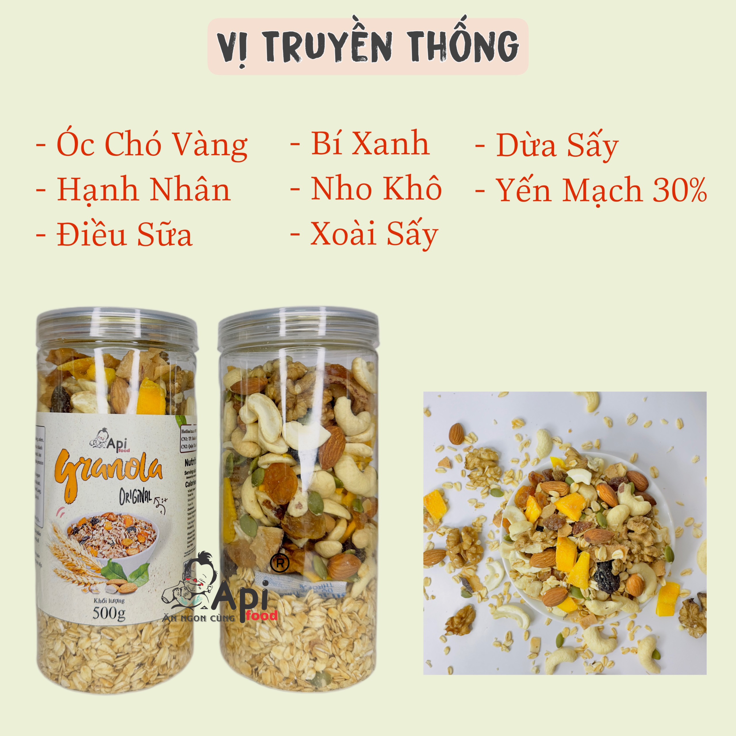 [COMBO 2 TẶNG 1] Ngũ Cốc Dinh Dưỡng Granola 30% Yến Mạch 1.5KG Api Food - Ngũ Cốc Ăn Kiêng, Hổ Trợ Giảm Cân