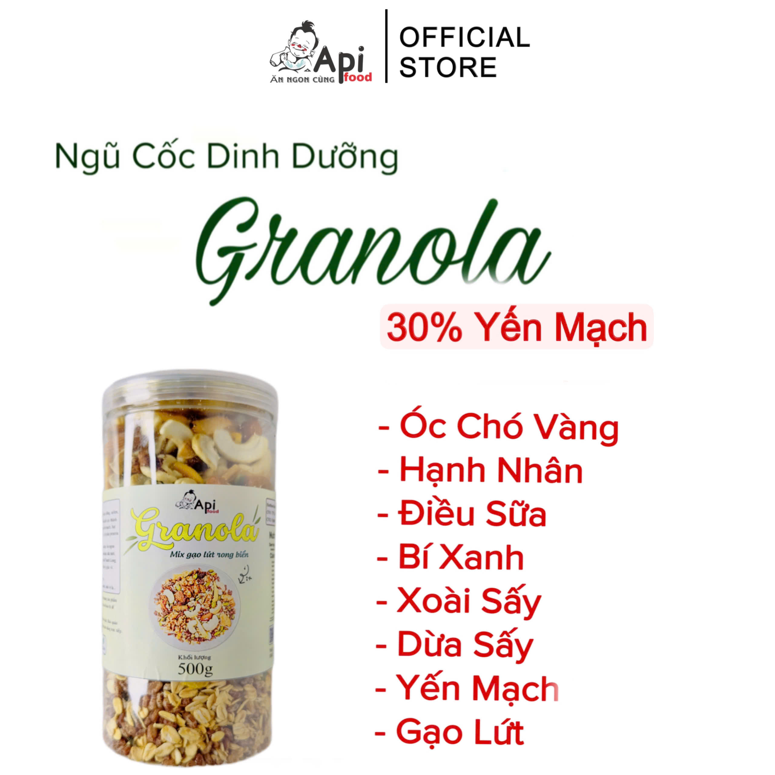 [ COMBO 3 TẶNG 1 ] Ngũ Cốc Dinh Dưỡng Granola 30% Yến Mạch 2KG - Ăn Vặt Api Food - Ngũ Cốc Ăn Kiêng, Hổ Trợ Giảm Cân