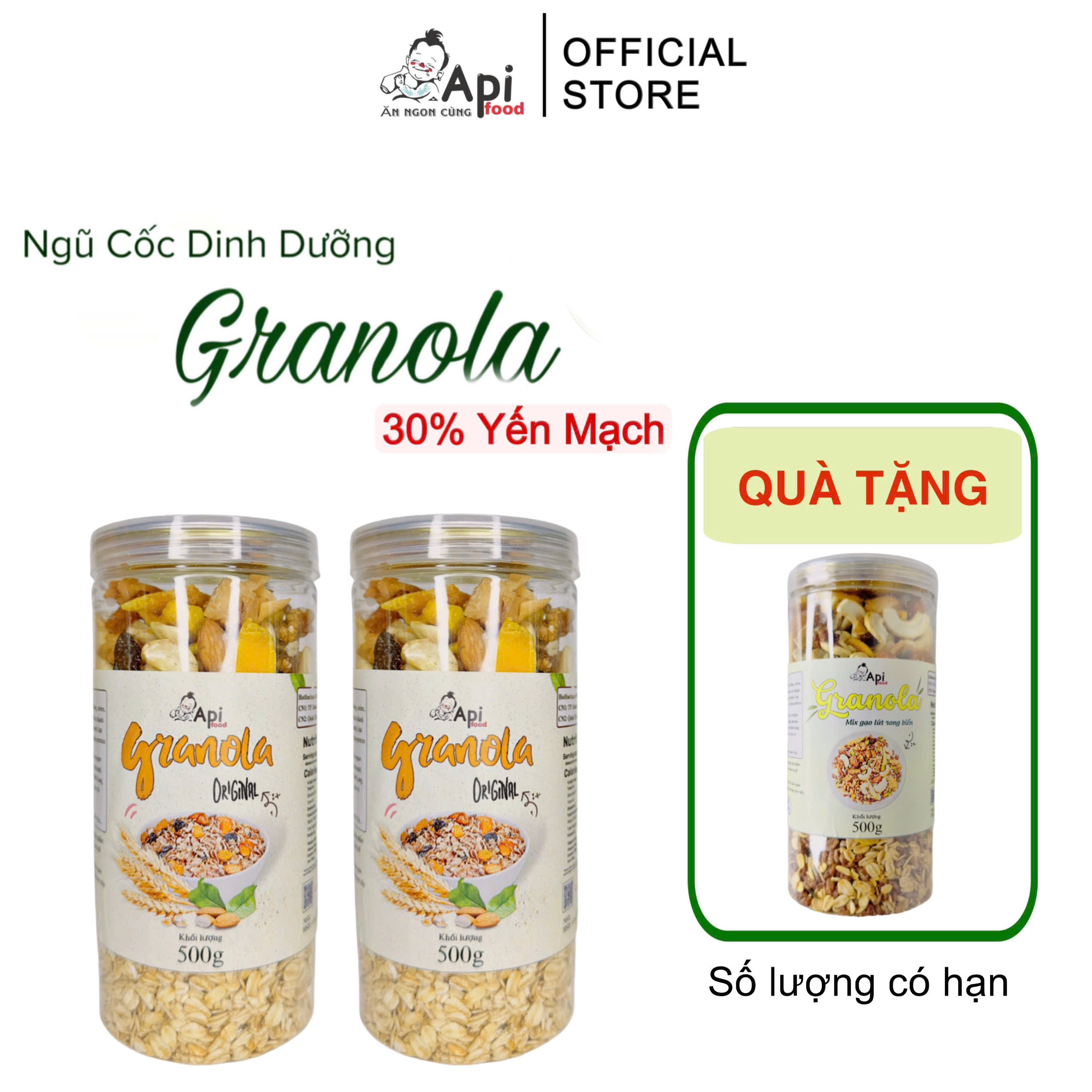 [COMBO 2 TẶNG 1] Ngũ Cốc Dinh Dưỡng Granola 30% Yến Mạch 1.5KG Api Food - Ngũ Cốc Ăn Kiêng, Hổ Trợ Giảm Cân