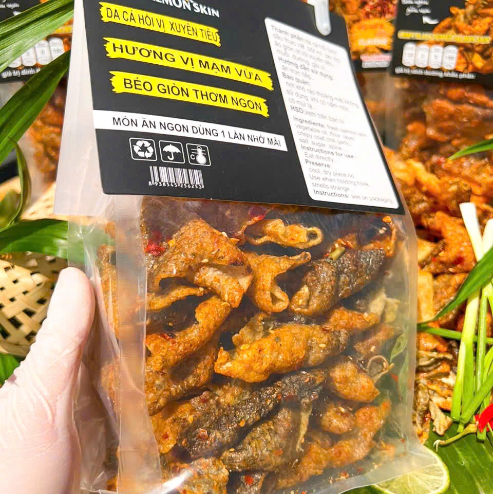 DA CÁ HỒI QUAY XUYÊN TIÊU 220gr – Giòn Tan Rôm Rốp, Tê Cay Độc Lạ