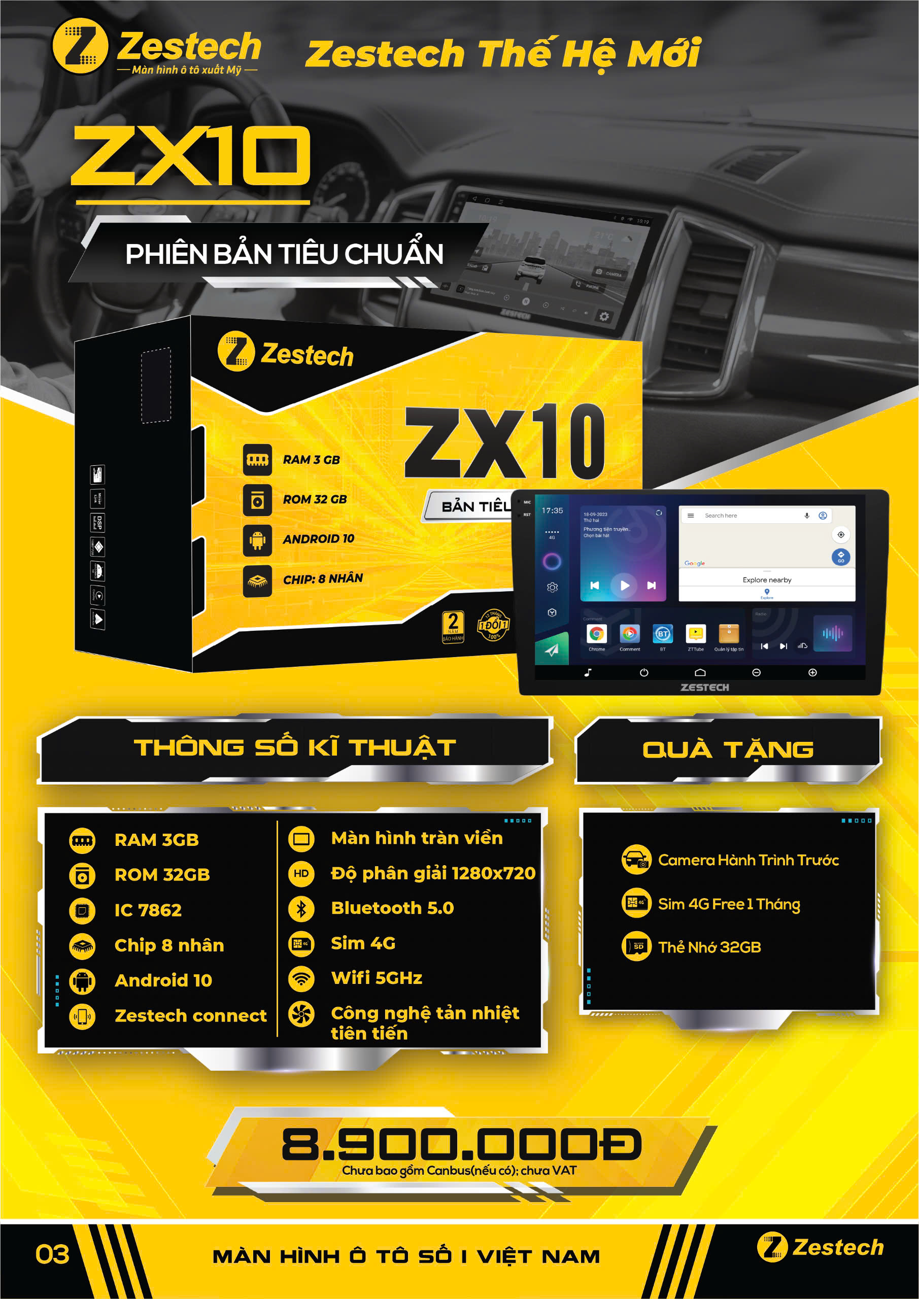 Màn hình ô tô android ZX10 bản tiêu chuẩn