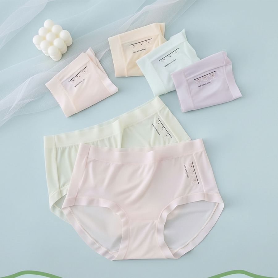 Quần lót nữ QB su lạnh trơn in chữ tối giản thời trang 16E