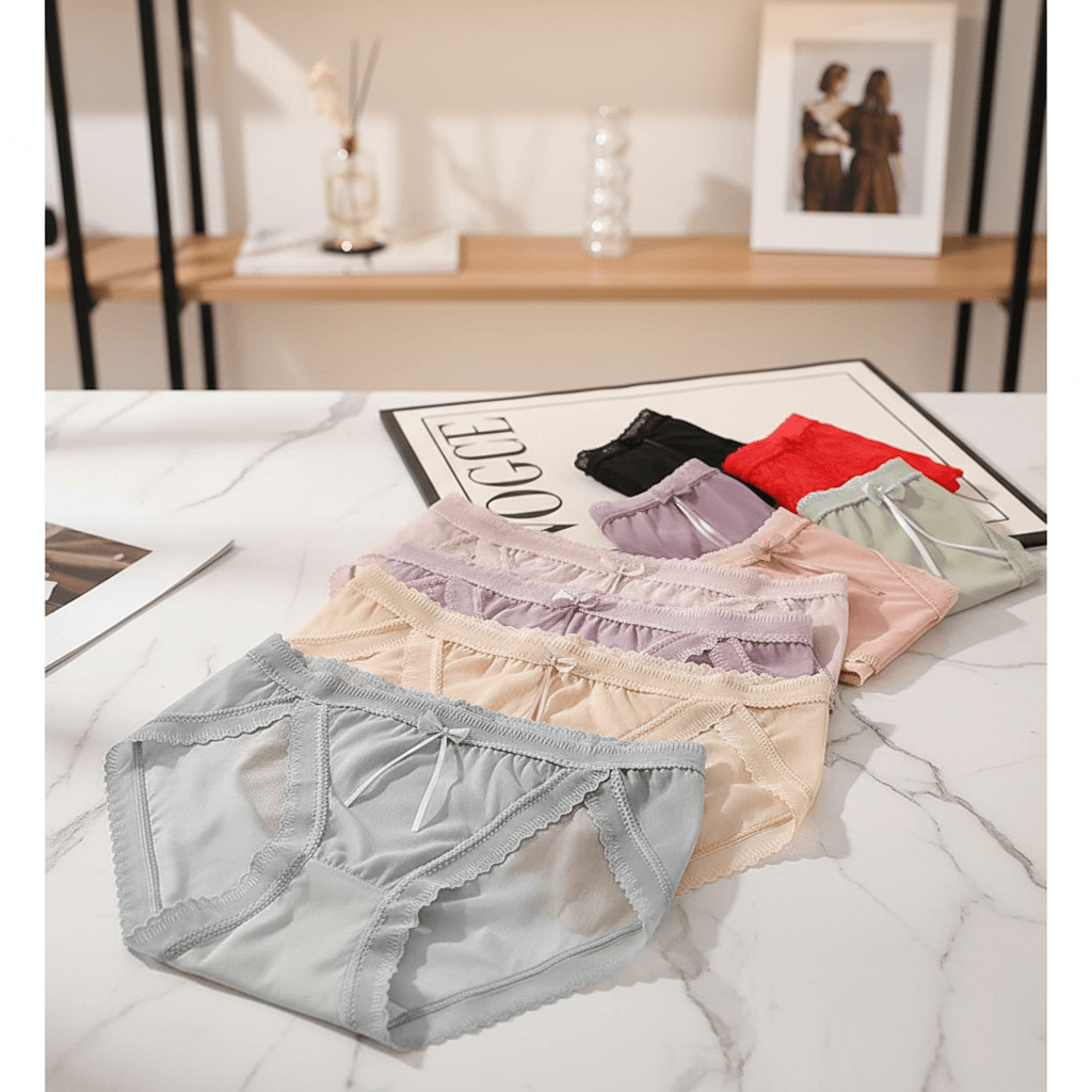 Quần lót nữ QB lưới xuyên viền ren nơ nhỏ sexy 16E
