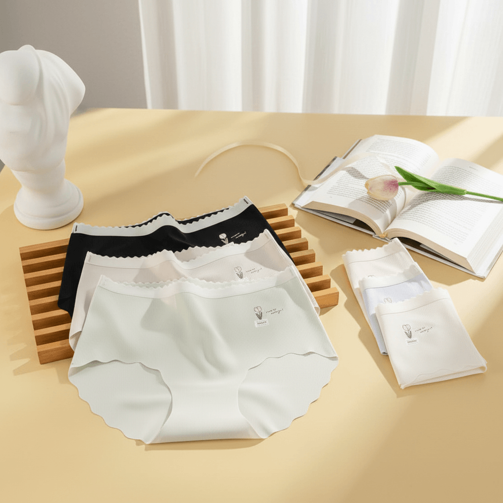 Quần lót nữ QB su lạnh in hoa tulip viền lượn sóng phong cách dễ thương 16E