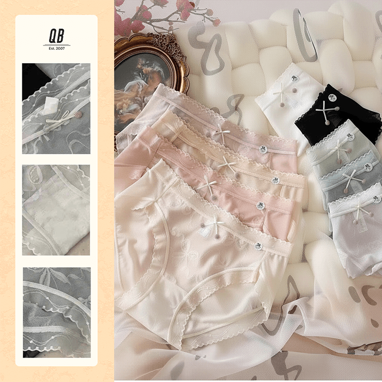 Quần lót nữ QB lưới thêu nơ viền ren phong cách quyến rũ 16E