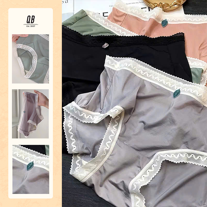 Quần lót nữ QB viền ren gợn sóng đính charm lá thanh lịch 16E