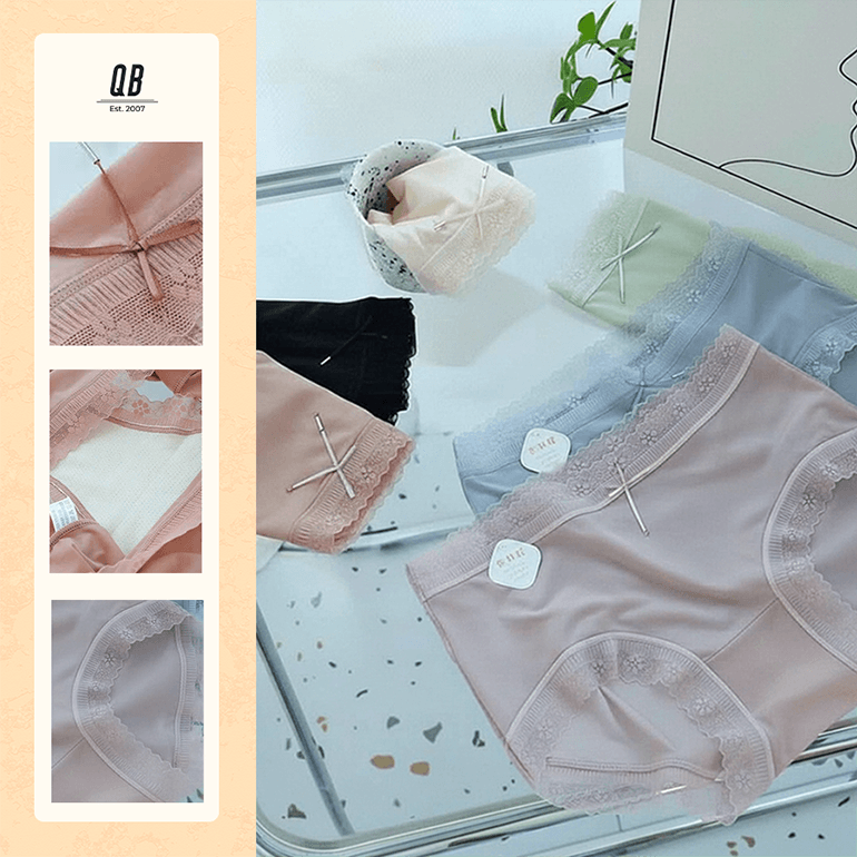 Quần lót nữ QB viền ren co giãn tôn dáng phối nơ nhỏ phong cách dễ thương 16E