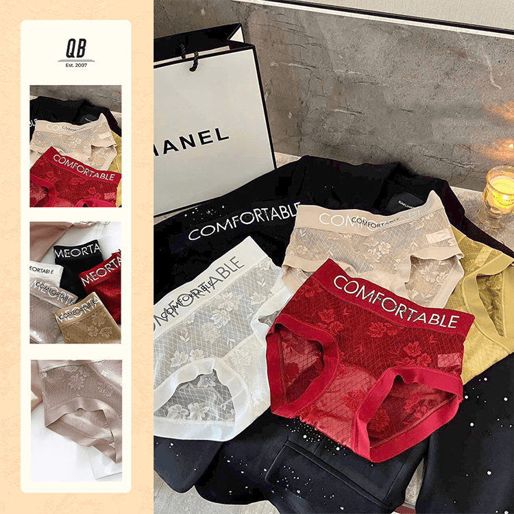 Quần lót ren nữ QB hoa nổi cạp chữ COMFORTABLE 16E