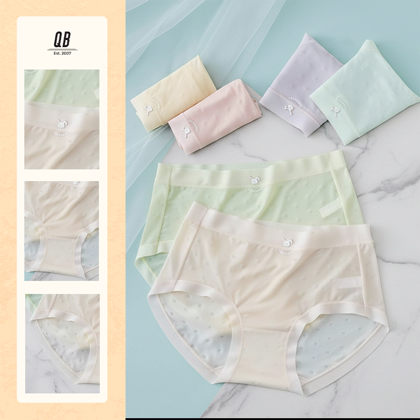 Quần lót nữ QB su lạnh phối lưới chấm bi thoáng khí thanh lịch 16E