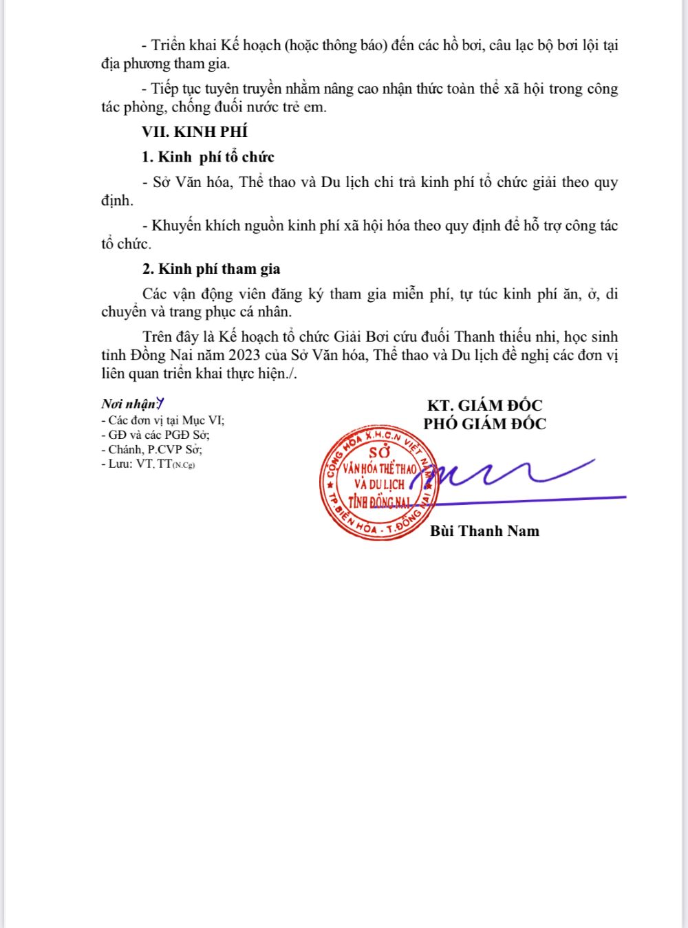 Kế hoạch tổ chức giải bơi cứu đuối thanh thiếu niên, thiếu nhi và học sinh tỉnh Đồng Nai năm 2023
