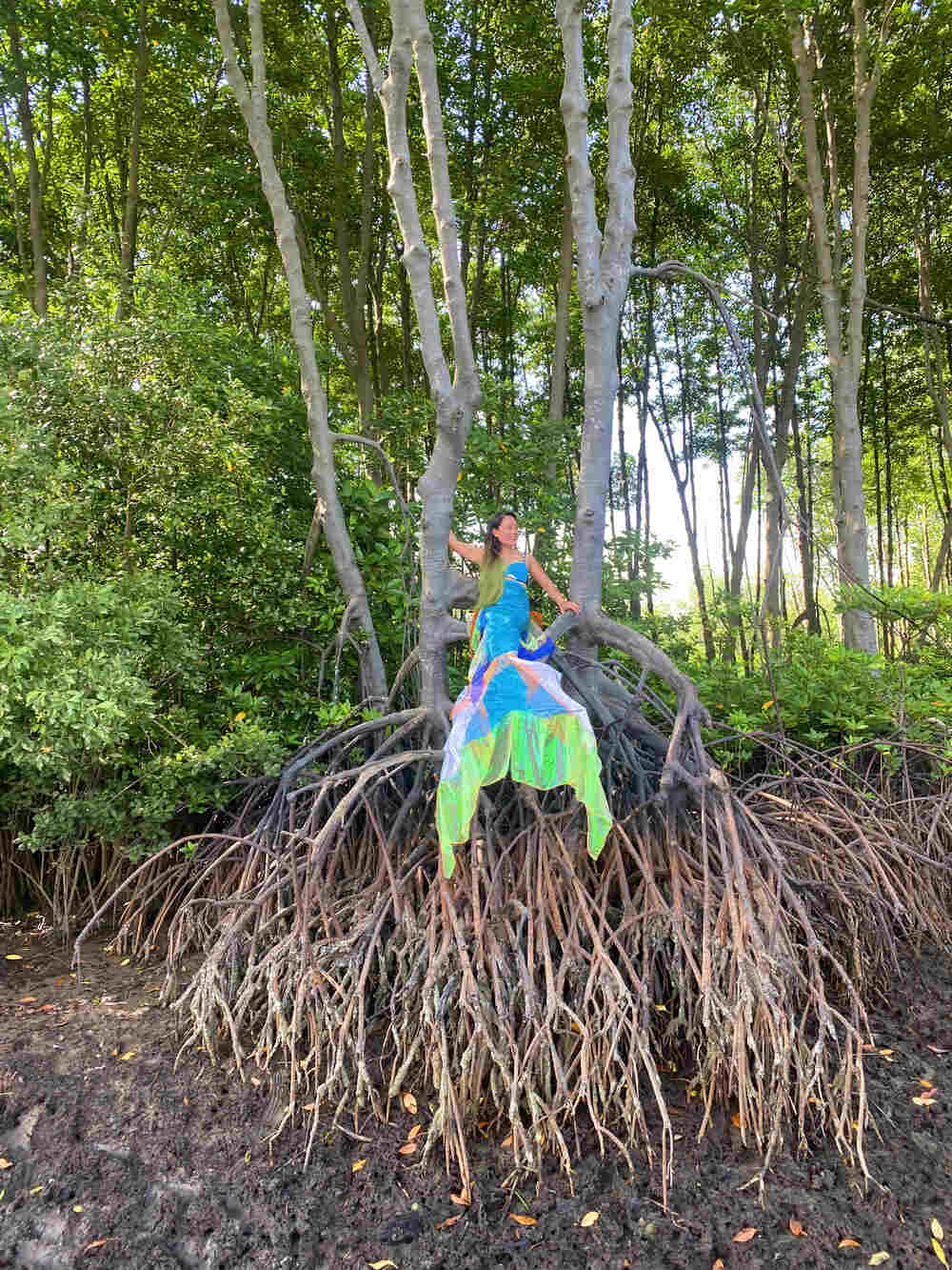 Chị Thu Eva học bơi tiên cá trong rừng ngập mặn giúp kêu gọi bảo vệ cây đước trước sự tàn phá của con người