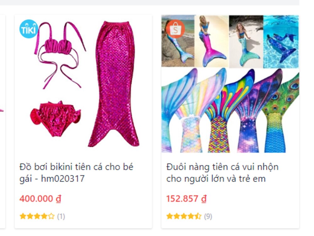 Đuôi tiên cá giả tràn lan trên mạng bán rẻ vài trăm nghìn để thu hút người mua
