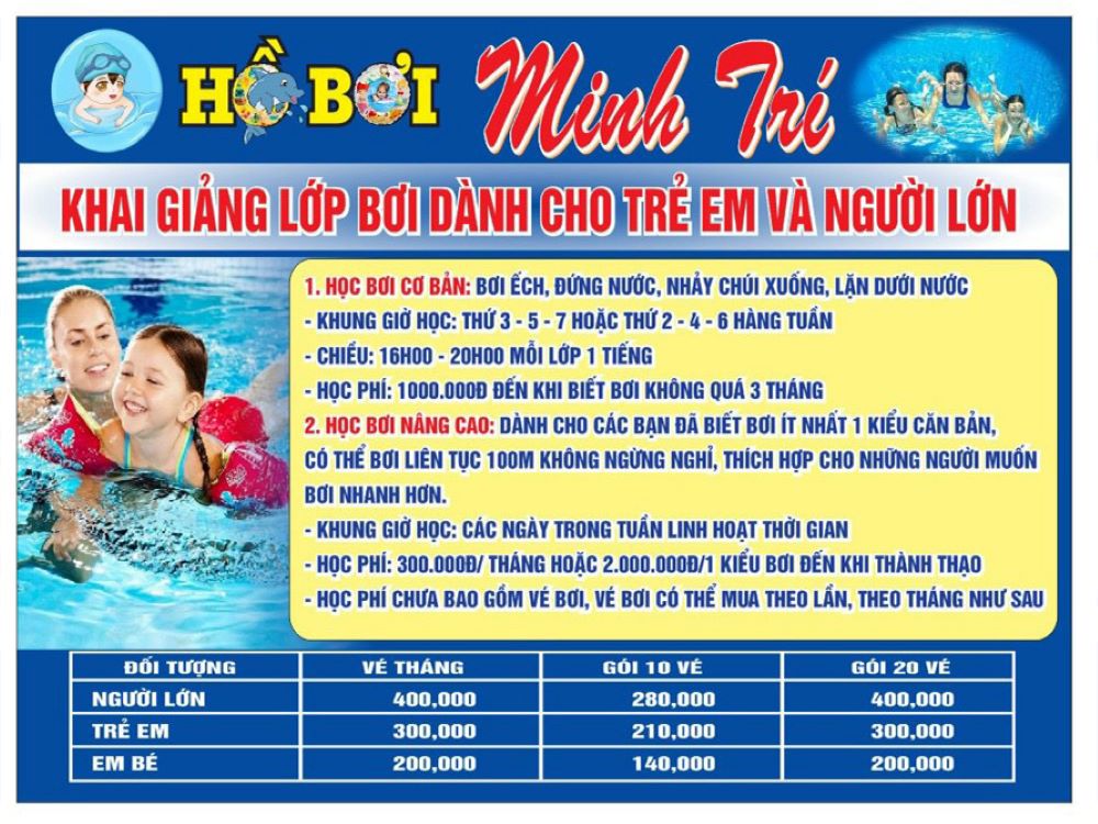 Bảng giá bơi lội mùa Hè 2023