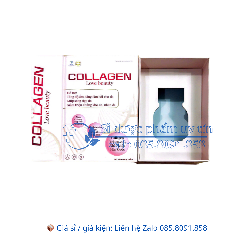 Viên uống Collagen Love Beauty giúp tăng độ ẩm, tăng đàn hồi cho da, giúp sáng đẹp da hộp 30 viên
